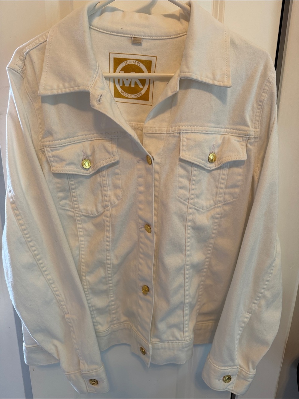 Michael Kors White Denim Jacket with Gold-Tone Buttons
